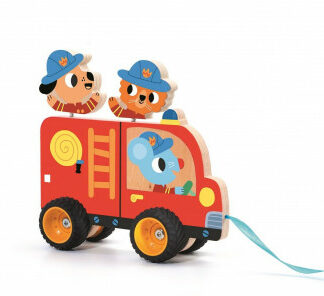 Drevené hasičské auto – ťahacia hračka